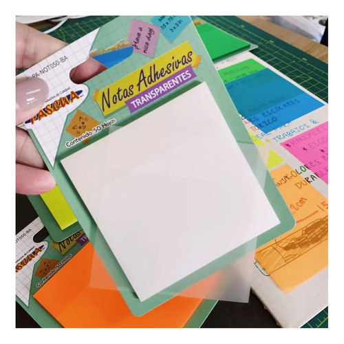 Block Notas Adhesivas Transparentes,pascua 3x3 In, 50 Hojas. Color Neon Azul