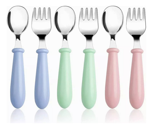 6 Pcs Acero Inoxidable Bebés Kit Cubiertos Cuchara Tenedor Multicolor