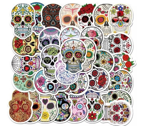 Set 50 Stickers Catrinas Arte Mexicano Calavera Decoración