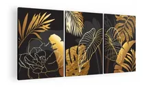 Comprar Cuadro Decorativo Mural Triptico Plantas Doradas 90x42 Mdf