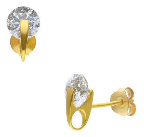 Broqueles Bizzarro De Oro Amarillo Con Zirconias 14k