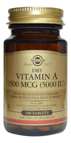 Solgar Vitamin A Vitamina 5000iu 1500 Mcg 100 Tabletas Vegan