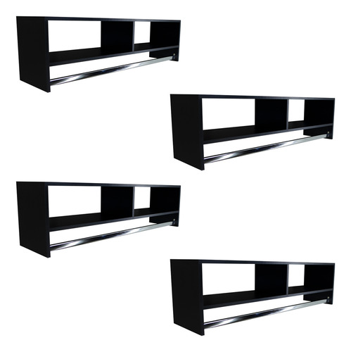Kit 4 Arara De Parede Cabideiro Mdf Branco Com Nicho 1 Metro Cor Preto