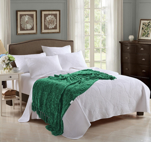 Imagen 2 de 3 de Pie De Cama - Manta Tejida Chenille - Importada Usa - Verde