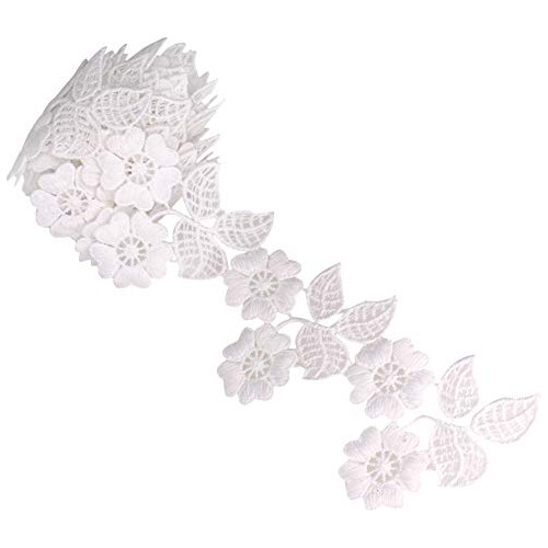 White Flower Leaf Lace Trim Applique Embroidery Pattern...