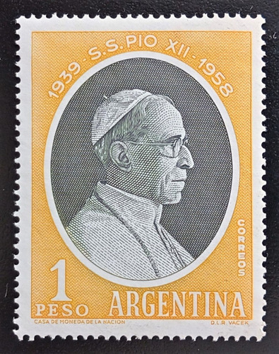 Argentina, Gj 1119 A Pio Xii Satinado Fil Q 1959 Mint L17256