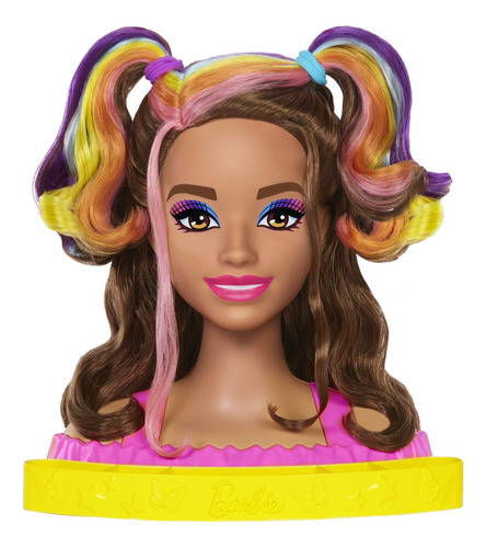 Barbie Styling Head Muñeca Arcoíris Neón Castaña