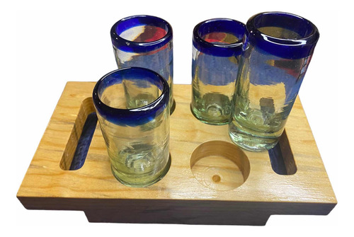 Tabla Porta Tequileros 4 Caballitos Shot Artesanal Sin Vasos