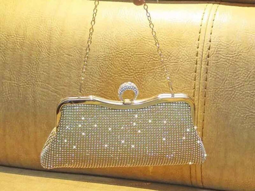 Bolsa Casual Dama Noche Cristales Dorada Pasión Acabado De Los Herrajes Dorado Color Dorado Correa De Hombro Plata Diseño De La Tela Cristales Plata