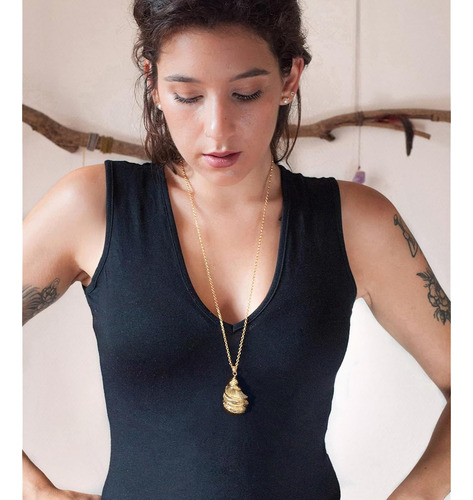 Collar Y Dije Diseño Concha Marina Minimalista Bañado En O