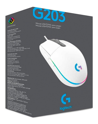 Mouse Gamer Logitech G203 Lightsync Optical 8000 Dpi White