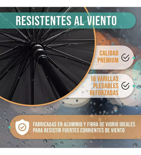 X2 Paraguas Automático Mango Curvo 16 Varillas Resistente