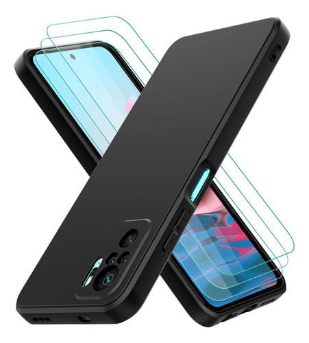 Funda Silicona Líquida Tpu Carcasa Para Redmi Note10 5g+mica Negro Redmi Note 10 5g/note 10t 5g/note 11se 5g/xiaomi Poco M3 Pro 5g