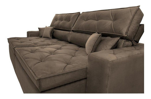 Sofá Retrátil e Reclinável 2,92m com Molas Cama inBox Estilo Suede Velusoft Café