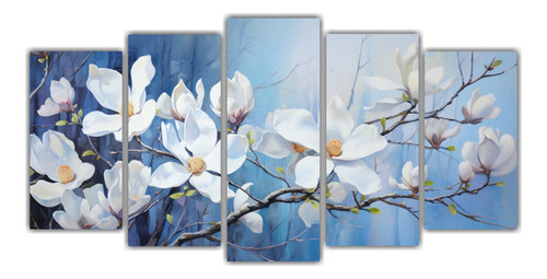 150x75cm Cuadro Flores Magnolias Blanco Y Azul - Decocuadros