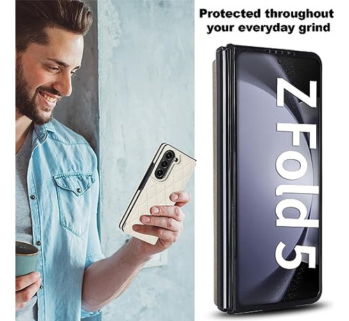 Funda Para Galaxy Z Fold 5 Blanco Piel Sintetica -2