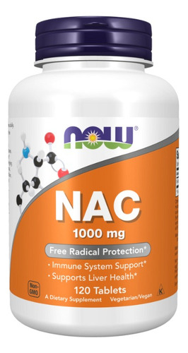 Nac 1000mg C/ 120 Tablets Now Brasil (n-acetil Cisteína) Sabor Sem Sabor