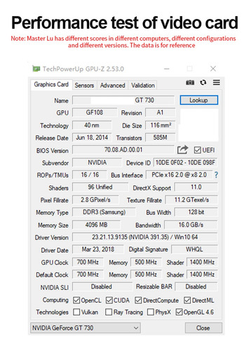 Placa Gráfica Gt730 Ddr3 De 4 Gb 128 Bits 700 Mhz 40 Nm Pci-