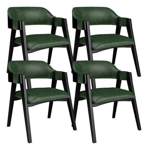 Kit 4 Cadeiras Sala de Jantar Estar Living Estofada Suran L02 Preto Couríssimo Verde Musgo
