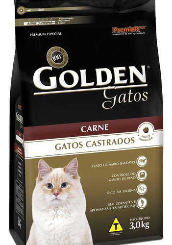 Ração Golden Castrados Premium Especial gato adulto carne 3kg