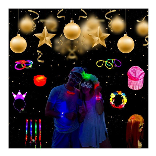 Imagen 10 de 10 de Cotillon Luminoso Combo Oferta 80 Art 40 Personas Pack Led