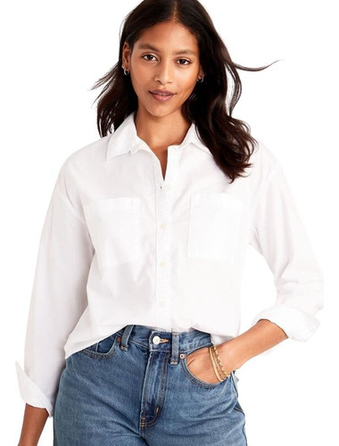 Blusa Mujer Old Navy Casual Manga Larga Cropped Friend Blanc