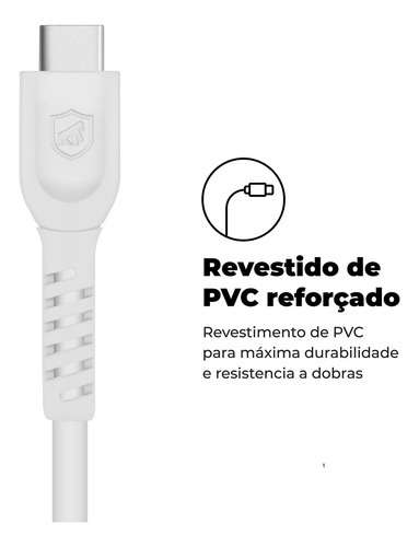 Cabo Dual Shock Tipo C / Type C Turbo Rápido 1,2m Branco Gshield Para Samsung Motorola Xiaomi E iPhone 15