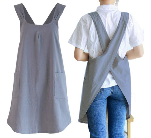 Delantal De Lino Para Mujer, Ropa De Trabajo Hortícola, Gris