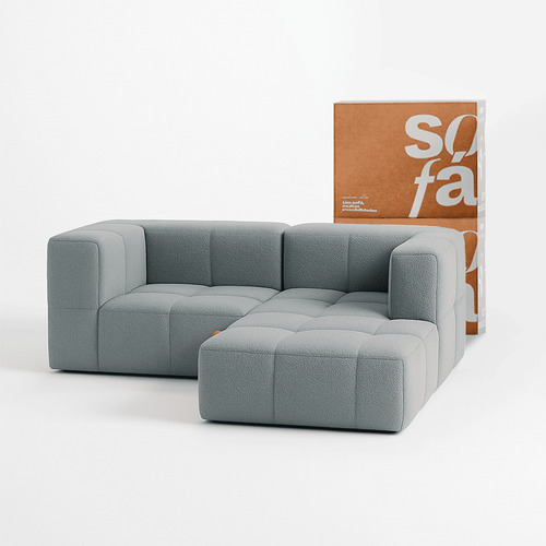 Sofá 2 Lugares Modular Na Caixa Em Boucle Com 1 Chaise Cinza