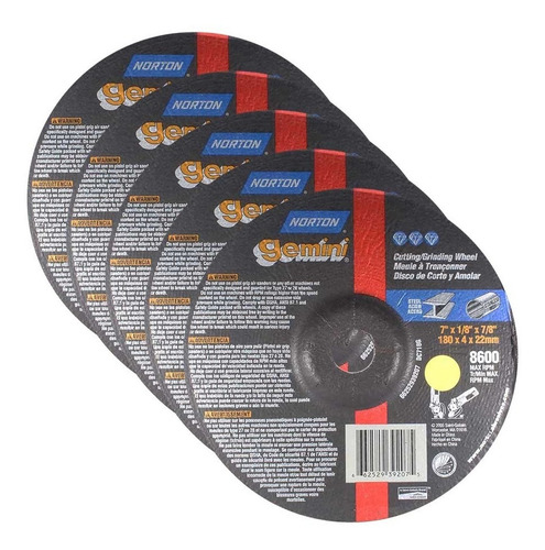 5 Discos De Corte Y Desbaste Ligero 7x1/8x7/8 PuLG Norton