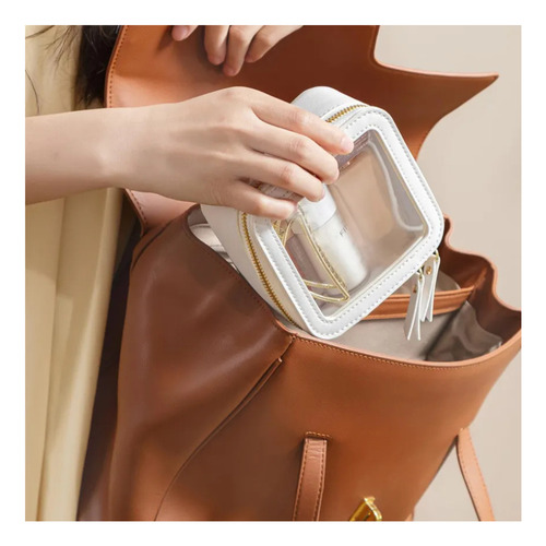 Neceser Compacto De Belleza Ideal Viaje Avión Cartera Bolso Crema Lisa