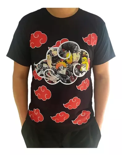 Camiseta Masculina Algodão Naruto Akatsuki Nuvem Vermelha