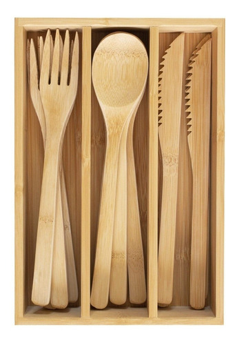 Juego 12 Piezas Cubiertos Bambú Reutilizables Totally Bamboo