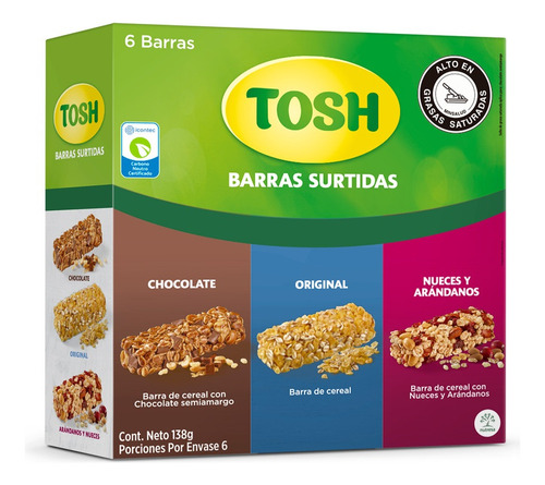 Barra Cereal Surtida Tosh X 6und X 138g