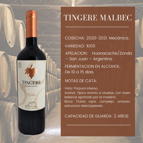 Vino De Autor Malbec Roble X 750 Ml - Tingere
