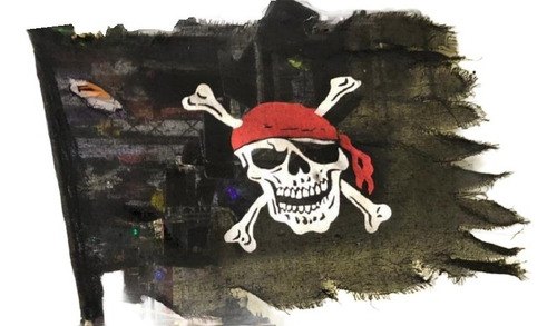 Bandera Pirata De Tela Deshilachada Rota Con Palo Halloween