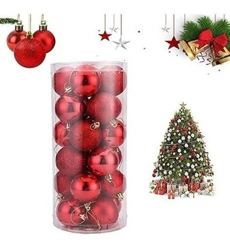 Esferas Bolas Navideñas Decorativas 6cm 24 Pcs Color Rojo Liso