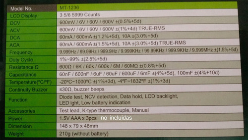 Imagen 2 de 3 de Multimetro Autorango Proskit Mt-1236 True Rms Ncv Temp Luz