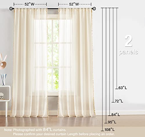 Cortinas Translúcidas Con Borlas Para Tratamiento Decoraci