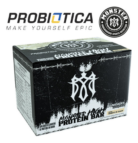 Monster High Protein Bar Barra (8un De 63g Cada) Probiotica Sabor Sorvete de Flocos Caixa