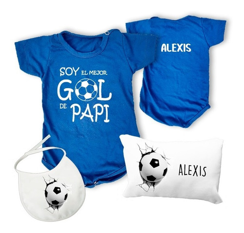 Body Bebe Soy El Gol De Papi +almohadon+babero Con Nombre