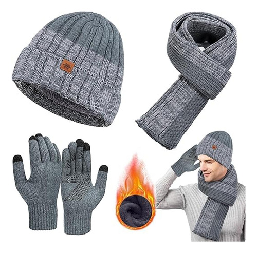 Gorro De Invierno Bufanda Y Guantes Táctiles,lana Gorros