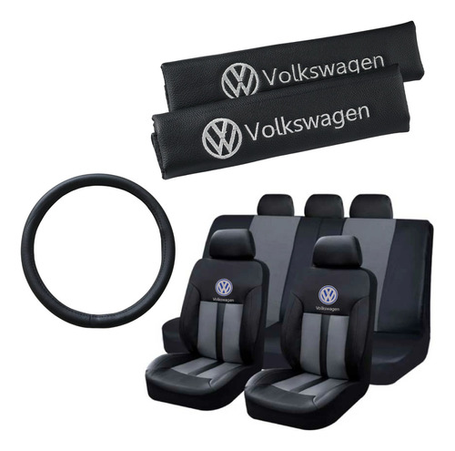 Funda Ecocuero Gris Y Cubre Cinto Volkswagen + Cubre Volante