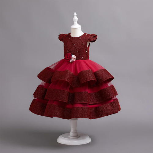 Vestido De Princesa Simple, Hinchado, Rojo, Niños De Un Año