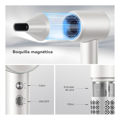 Secador De Pelo De Alta Velocidad Iónico Profesional 1500w 2 Velocidades Del Viento Y 4 Modos De Temperatura