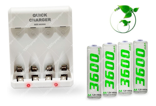 Imagen 3 de 8 de Cargador Y 4 Pilas Baterías Recargables Aa 3600mah