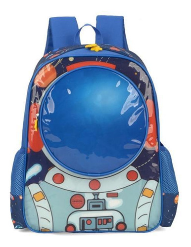 Mochila De Costas Infantil Foguete Astronauta - Azul