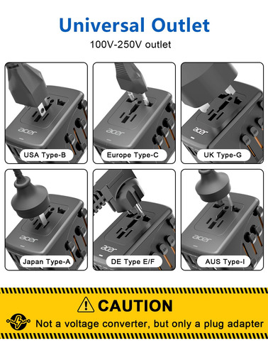 Adaptador De Enchufe De Viaje Acer Universal Con 5 Puertos U