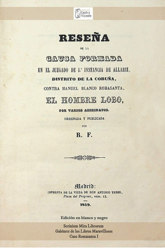 Libro: Reseña Causa Contra Manuel Blanco Romasanta,