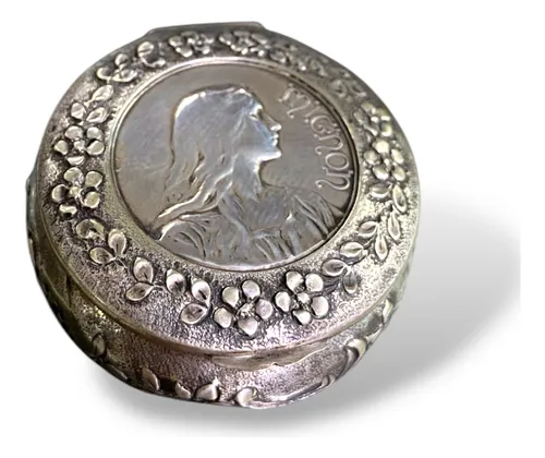 comprar Antiguo Pastillero Polvera Art Nouveau Plata Circa Siglo 20